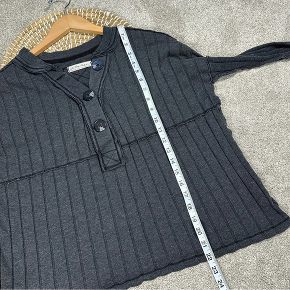 We The Free In The Mix Ribbed Oversized Long Sleeve Henley Top Charcoal Gray XS - Picture 14 of 14